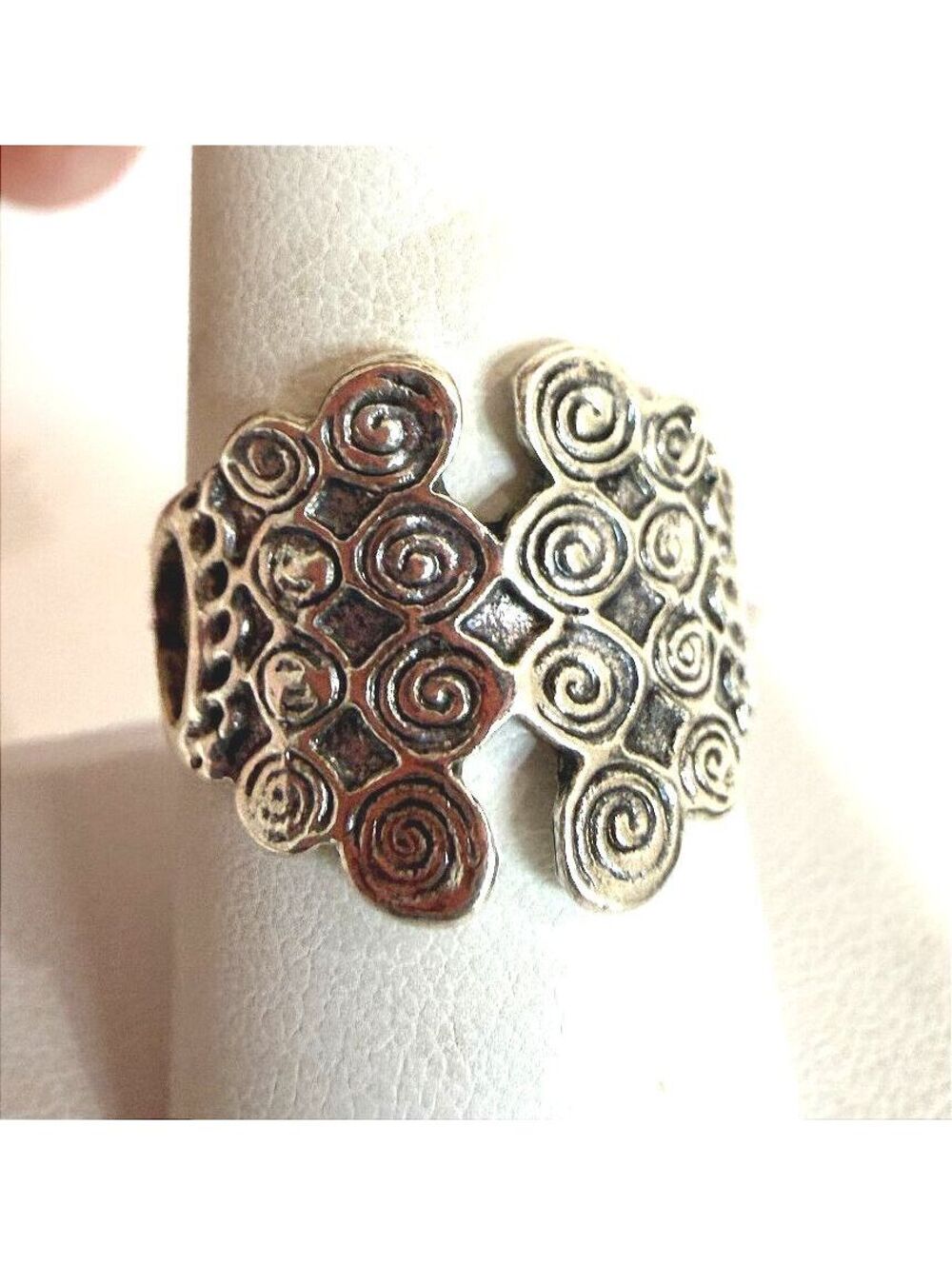 Vintage Style Silver Tone Swirl Pattern Adjustable Ring Size 8.25